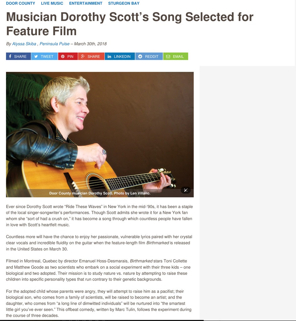 Press release Dorothy Scott provides song titled, " in soundtrack for film, Birthmarked.